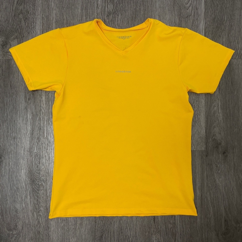 Leorever Shirt Women XL Yellow V-neck Short Sleeve Pickleball Performance USA